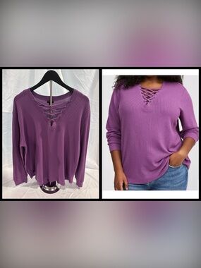 TORRID | Waffle Lace Up V-Neck Long Sleeve Top